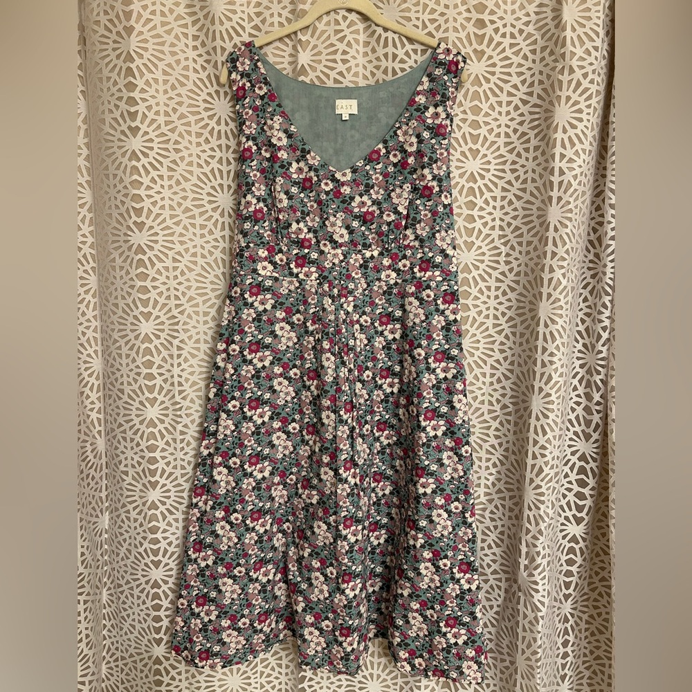 East 100% Cotton Womens 16 US Sun Dress Summer Lightweight Casual Floral